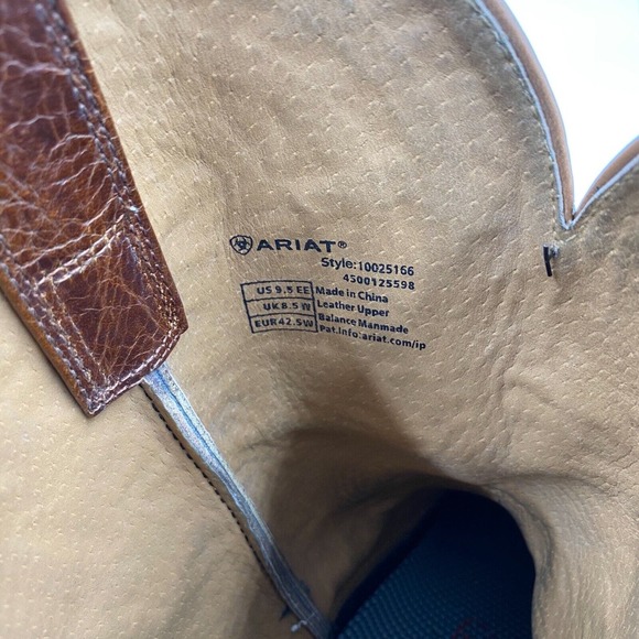 Ariat mens 9.5EE plan gingersnap brown leather black uppers square soft toe boot - Picture 6 of 8